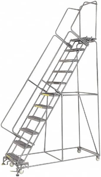 Ballymore - 143" 11 Step Ladder - Rolling Safety Ladder, 450 Lb Capacity, 110" Platform Height, 32" Base Width x 80" Depth, Heavy-Duty Serrated Grating - A1 Tooling