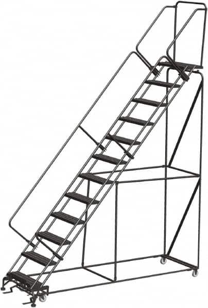 Ballymore - 153" 12 Step Ladder - Rolling Safety Ladder, 450 Lb Capacity, 120" Platform Height, 32" Base Width x 87" Depth, Heavy-Duty Serrated Grating - A1 Tooling