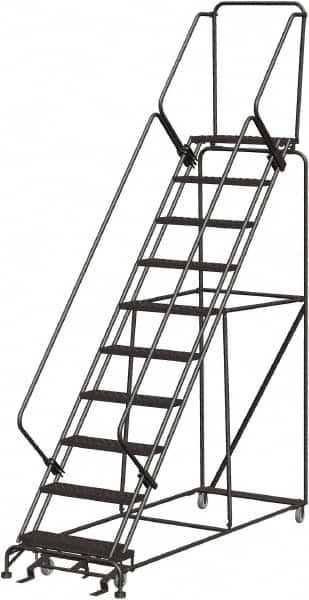 Ballymore - 133" 10 Step Stairway Slope Ladder - Rolling Safety Ladder, 450 Lb Capacity, 100" Platform Height, 32" Base Width x 97" Depth, Heavy-Duty Serrated Grating - A1 Tooling