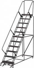 Ballymore - 143" 11 Step Stairway Slope Ladder - Rolling Safety Ladder, 450 Lb Capacity, 110" Platform Height, 32" Base Width x 106" Depth, Heavy-Duty Serrated Grating - A1 Tooling