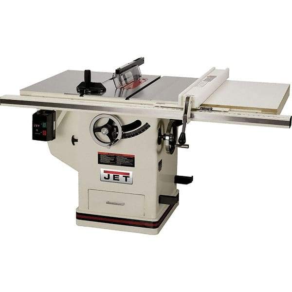 Jet - 10" Blade Diam, Table Saw - 4,300 RPM, 29" Table Depth x 42" Table Width, 230 Volts, 14.5 Amps, 5/8" Arbor - A1 Tooling