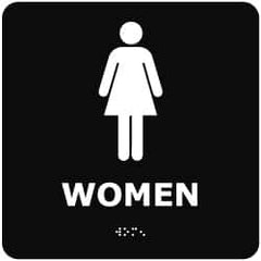 NMC - Women, 8" Wide x 8" High, Plastic Sign - English, Braille, White on Black, Wall Mount - A1 Tooling