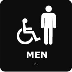 NMC - Men, 8" Wide x 8" High, Plastic Sign - English, Braille, White on Black, Wall Mount - A1 Tooling