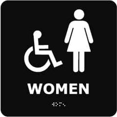 NMC - Women, 8" Wide x 8" High, Plastic Sign - English, Braille, White on Black, Wall Mount - A1 Tooling