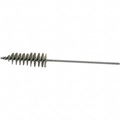 Brush Research Mfg. - 1.2" Diam Helical Stainless Steel Tube Brush - Single Spiral, 0.006" Filament Diam, 3-3/4" Brush Length, 10-1/2" OAL, 0.22" Diam Plastic Handle Shank - A1 Tooling