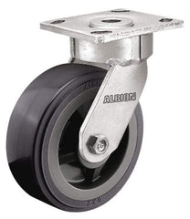 Albion - 5" Diam x 2" Wide x 6-1/2" OAH Top Plate Mount Rigid Caster - Soft Rubber, 375 Lb Capacity, Precision Sealed Bearing, 4 x 4-1/2" Plate - A1 Tooling