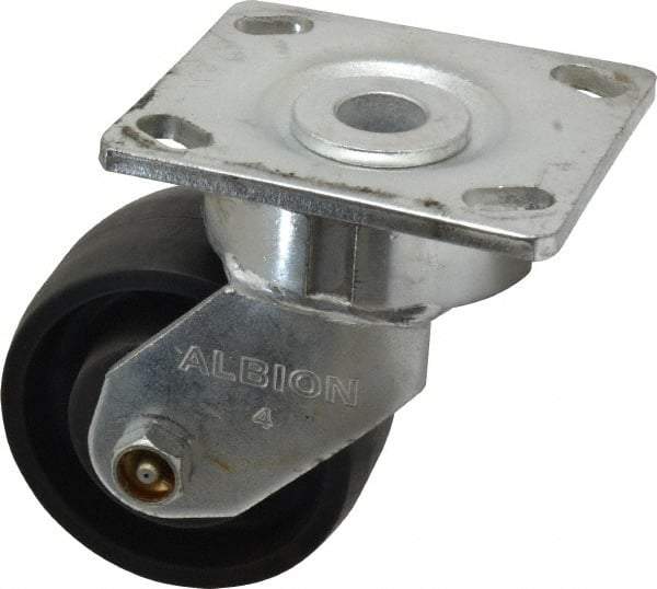 Albion - 4" Diam x 2" Wide x 5-5/8" OAH Top Plate Mount Swivel Caster - Glass Filled Nylon, 800 Lb Capacity, Roller Bearing, 4 x 4-1/2" Plate - A1 Tooling