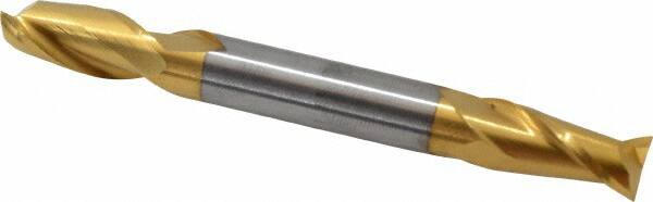 Hertel - 3/8", 3/4" LOC, 3/8" Shank Diam, 3-1/2" OAL, 2 Flute, Solid Carbide Square End Mill - Double End, TiN Finish, 30° Helix, Centercutting - A1 Tooling