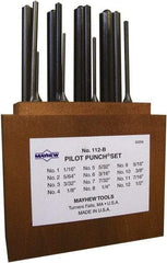 Mayhew - 12 Piece, 1/16 to 1/2", Roll Pin Punch Set - Round Shank, Alloy Steel, Comes in Wood Box - A1 Tooling