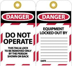 NMC - 3" High x 6" Long, DANGER - DO NOT OPERATE - THIS TAG & LOCK TO BE REMOVED ONLY BY THE PERSON SHOWN ON BACK, English Safety & Facility Lockout Tag - Tag Header: Danger, 2 Sides, Black, Red & White Unrippable Vinyl - A1 Tooling