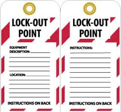 NMC - 3" High x 6" Long, LOCK-OUT POINT, English Safety & Facility Lockout Tag - Tag Header: Notice, 2 Sides, Black, Red & White Unrippable Vinyl - A1 Tooling