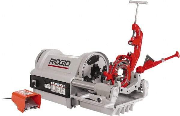 Ridgid - 1/4 to 4 Inch Pipe, 36 RPM Spindle Speed, 1-1/2 hp, Pipe Threading Machine - Heavy Duty Rotary Forward, Off, Reverse with Integral Foot Switch Motor Control, Model 744 Reamer, 120 Volts - A1 Tooling