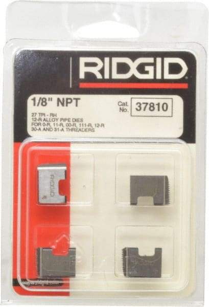 Ridgid - 1/8-27 NPT, Right Hand, Alloy Steel, Pipe Threader Die - Ridgid OO-R, 11-R, 12-R, O-R, 11-R Ratchet Threaders or 30A, 31A 3-Way Pipe Threaders Compatibility - Exact Industrial Supply