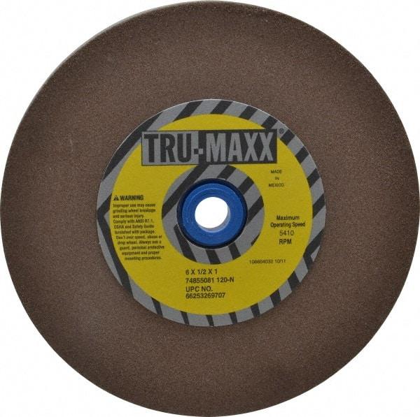 Tru-Maxx - 120 Grit Aluminum Oxide Bench & Pedestal Grinding Wheel - 6" Diam x 1" Hole x 1/2" Thick, 5410 Max RPM, O Hardness, Fine Grade , Vitrified Bond - A1 Tooling