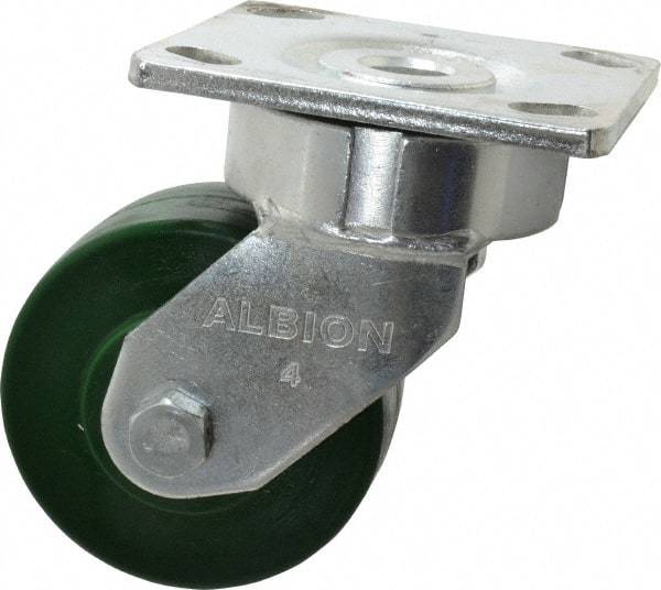 Albion - 4" Diam x 2" Wide x 5-5/8" OAH Top Plate Mount Swivel Caster - Polyurethane, 1,000 Lb Capacity, Precision Sealed Bearing, 4 x 4-1/2" Plate - A1 Tooling