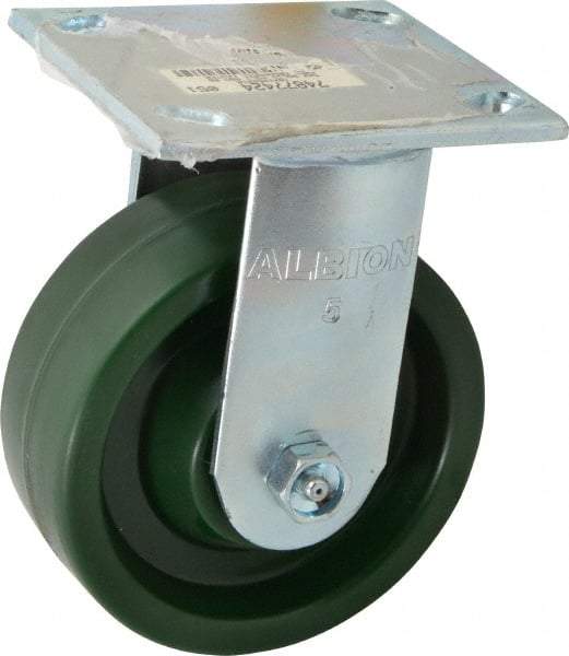 Albion - 5" Diam x 2" Wide x 6-1/2" OAH Top Plate Mount Rigid Caster - Polyurethane, 1,000 Lb Capacity, Roller Bearing, 4 x 4-1/2" Plate - A1 Tooling