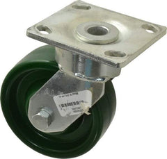 Albion - 5" Diam x 2" Wide x 6-1/2" OAH Top Plate Mount Swivel Caster - Polyurethane, 1,000 Lb Capacity, Precision Sealed Bearing, 4 x 4-1/2" Plate - A1 Tooling