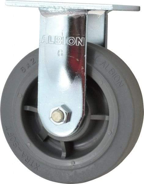 Albion - 6" Diam x 2" Wide x 7-1/2" OAH Top Plate Mount Rigid Caster - Soft Rubber, 600 Lb Capacity, Precision Sealed Bearing, 4 x 4-1/2" Plate - A1 Tooling