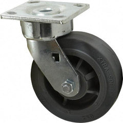 Albion - 6" Diam x 2" Wide x 7-1/2" OAH Top Plate Mount Swivel Caster - Soft Rubber, 600 Lb Capacity, Precision Sealed Bearing, 4 x 4-1/2" Plate - A1 Tooling