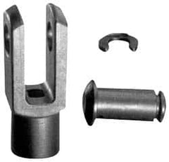 Igus - 1/4-28 Thread, 0.472" Yoke Width, Thermoplastic, Polymer Clevis Joint with Pin & Clip Yoke - 1/4" Hole Diam, 0.472" Hole Center to Neck, 0.472" Yoke Arm Height, 0.394" Neck Diam, 0.354" Neck Length, 1.205" OAL - A1 Tooling