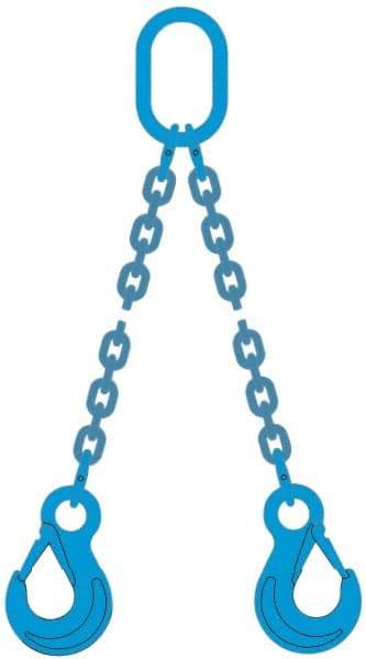 Pewag - 10' Long, 9,000 Lb Basket Capacity, 9,000 Lb Vertical Capacity, 2 Ply, Alloy Steel Web Sling - 4,500 Lb Choker Capacity, DOS Chain Sling, 9/32" Diam Chain, Blue, with 2 Grab Hooks & Master Link - A1 Tooling