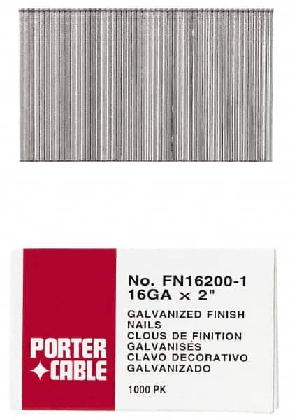 Porter-Cable - 16 Gauge 2" Long Finishing Nails for Power Nailers - Grade 2 Steel, Galvanized Finish, Smooth Shank, Straight Stick Collation, Chisel Point - A1 Tooling