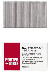 Porter-Cable - 16 Gauge 2-1/2" Long Finishing Nails for Power Nailers - Grade 2 Steel, Galvanized Finish, Smooth Shank, Straight Stick Collation, Chisel Point - A1 Tooling