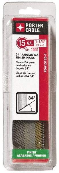 Porter-Cable - 15 Gauge 1-1/2" Long Finishing Nails for Power Nailers - Grade 2 Steel, Bright Finish, Angled Stick Collation, Chisel Point - A1 Tooling