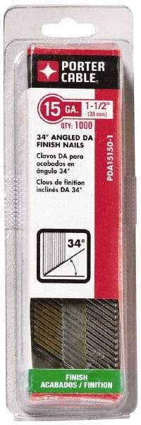 Porter-Cable - 15 Gauge 1-1/2" Long Finishing Nails for Power Nailers - Grade 2 Steel, Bright Finish, Angled Stick Collation, Chisel Point - A1 Tooling