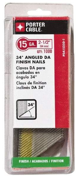 Porter-Cable - 15 Gauge 2-1/2" Long Finishing Nails for Power Nailers - Grade 2 Steel, Bright Finish, Angled Stick Collation, Chisel Point - A1 Tooling