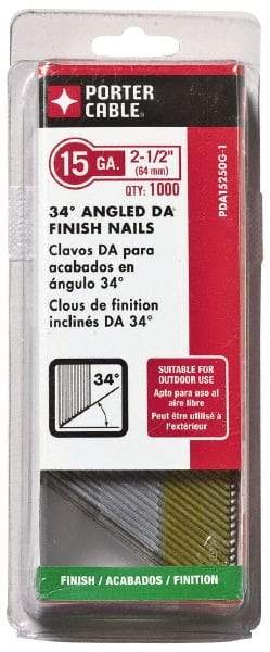 Porter-Cable - 15 Gauge 2-1/2" Long Finishing Nails for Power Nailers - Grade 2 Steel, Galvanized Finish, Angled Stick Collation, Chisel Point - A1 Tooling