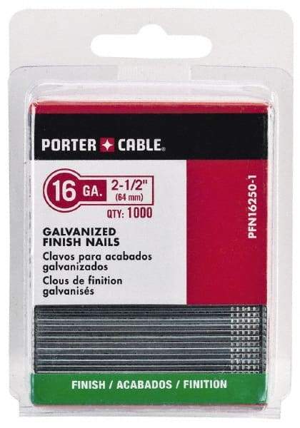 Porter-Cable - 16 Gauge 1-1/2" Long Finishing Nails for Power Nailers - Grade 2 Steel, Galvanized Finish, Straight Stick Collation, Chisel Point - A1 Tooling