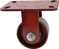 Hamilton - 4" Diam x 2" Wide x 5-5/8" OAH Top Plate Mount Rigid Caster - Cast Iron, 1,000 Lb Capacity, Roller Bearing, 4-1/2 x 6-1/2" Plate - A1 Tooling