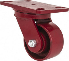 Hamilton - 4" Diam x 2" Wide x 5-5/8" OAH Top Plate Mount Swivel Caster - Cast Iron, 1,000 Lb Capacity, Roller Bearing, 4-1/2 x 6-1/2" Plate - A1 Tooling