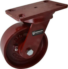 Hamilton - 6" Diam x 2" Wide x 7-3/4" OAH Top Plate Mount Swivel Caster - Cast Iron, 1,400 Lb Capacity, Roller Bearing, 4-1/2 x 6-1/2" Plate - A1 Tooling