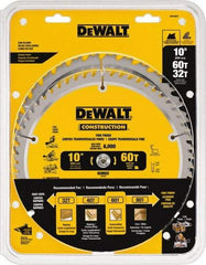 DeWALT - 10" Diam, 5/8" Arbor Hole Diam, 32 & 60 Tooth Wet & Dry Cut Saw Blade - Carbide-Tipped, Fine Finish & General Purpose Action, Standard Round Arbor - A1 Tooling