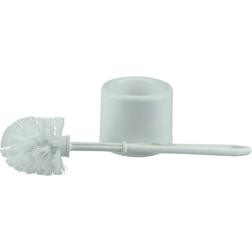 Toilet Bowl Brush Set, White Plastic Fill, Plastic Handle and Holder - A1 Tooling