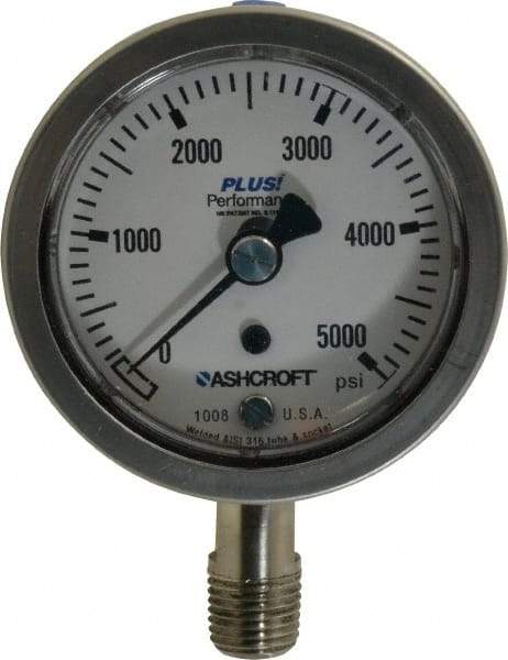 Ashcroft - 2-1/2" Dial, 1/4 Thread, 0-5,000 Scale Range, Pressure Gauge - Lower Connection Mount, Accurate to 3-2-3% of Scale - A1 Tooling