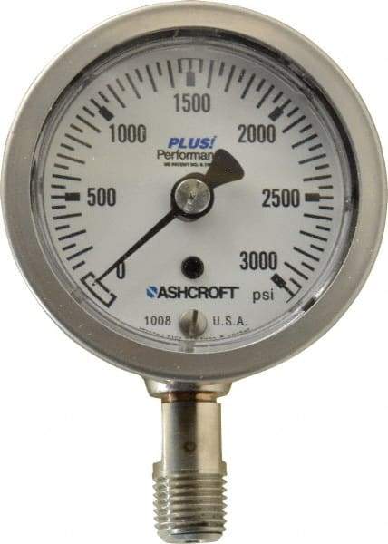 Ashcroft - 2-1/2" Dial, 1/4 Thread, 0-3,000 Scale Range, Pressure Gauge - Lower Connection Mount, Accurate to 3-2-3% of Scale - A1 Tooling