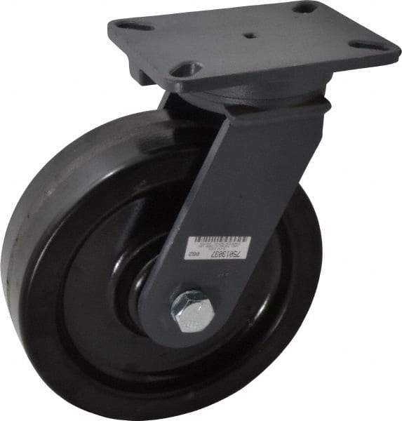 Hamilton - 10" Diam x 3" Wide x 12-1/2" OAH Top Plate Mount Swivel Caster - Phenolic, 2,900 Lb Capacity, Roller Bearing, 5-1/4 x 7-1/4" Plate - A1 Tooling