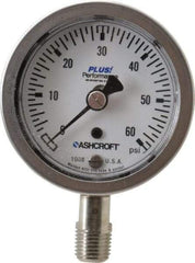 Ashcroft - 2-1/2" Dial, 1/4 Thread, 0-60 Scale Range, Pressure Gauge - Lower Connection Mount, Accurate to 3-2-3% of Scale - A1 Tooling