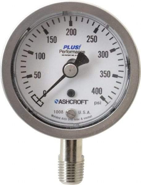 Ashcroft - 2-1/2" Dial, 1/4 Thread, 0-400 Scale Range, Pressure Gauge - Lower Connection Mount, Accurate to 3-2-3% of Scale - A1 Tooling