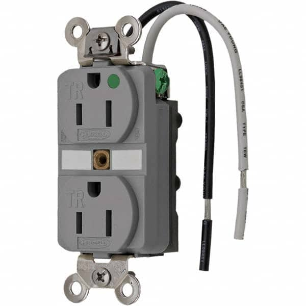 Hubbell Wiring Device-Kellems - 125V 15A NEMA 5-15R Hospital Grade Gray Straight Blade Duplex Receptacle - A1 Tooling