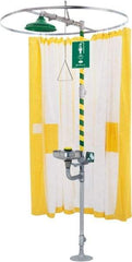 Haws - 78" Long, Tyvek Plumbed Wash Station Shower Curtain - Yellow & White Matting, Compatible with Emergency Showers - A1 Tooling