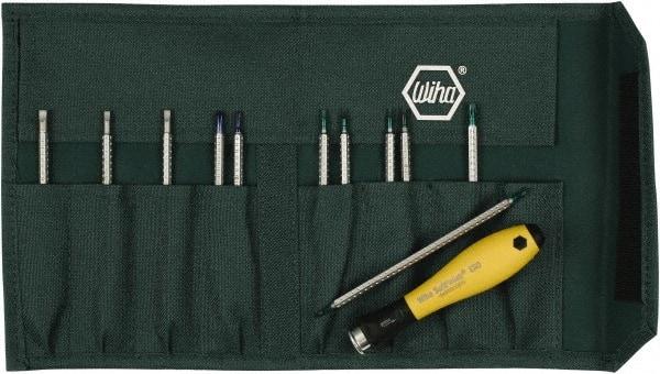 Wiha - 12 Piece, 4mm Drive Screwdriver Insert Torx Bit Set - #000 to #1 Phillips, 1.5 to 4mm Hex, T1 to T15 Torx, 1.5, 3, 2, 3.5, 2.5 & 4mm Slotted - A1 Tooling