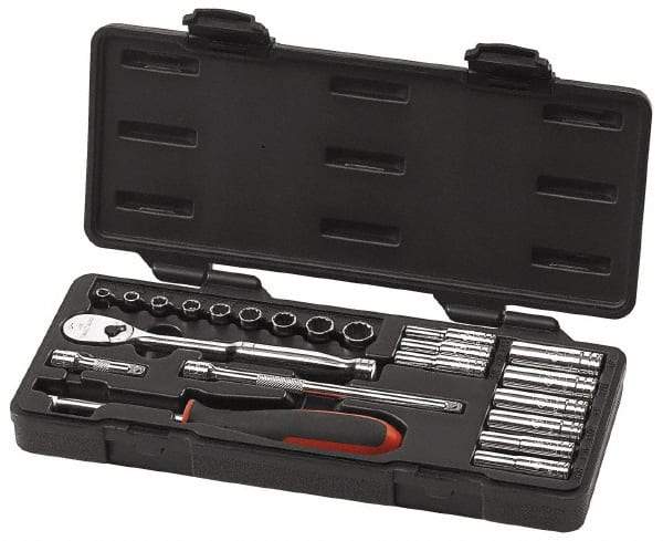 GearWrench - 22 Piece 1/4" Drive Deep Well Socket Set - 6, 12 Points, 3/16" to 1/2" Range, Inch Measurement Standard - A1 Tooling