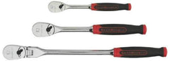 GearWrench - 1/4" & 3/8" Drive Pear Head Ratchet Set - Chrome Finish, 18-1/8" OAL, 60 Gear Teeth, Cushion Grip Handle, Flat & Flex Head - A1 Tooling