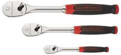 GearWrench - 1/4", 3/8" & 1/2" Drive Pear Head Ratchet Set - Chrome Finish, 17-1/8" OAL, 60 Gear Teeth, Cushion Grip Handle, Flat Sealed Head - A1 Tooling