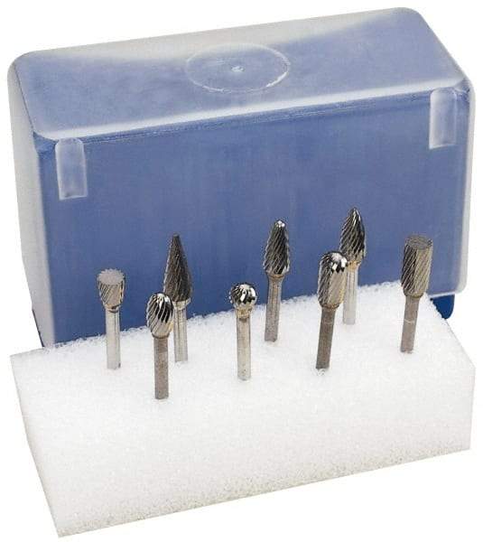 M.A. Ford - 8 Piece, 1/4" Shank Burr Set - Tungsten Carbide, Multiple Head Shape - A1 Tooling