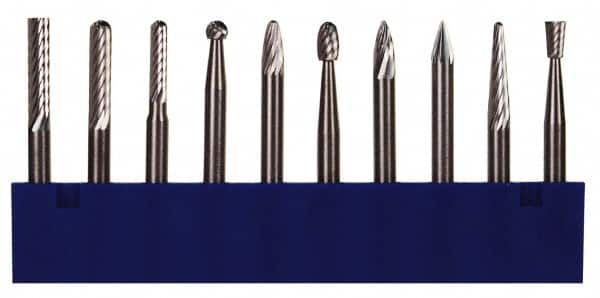 M.A. Ford - 10 Piece, 1/8" Shank Burr Set - Tungsten Carbide, Multiple Head Shape - A1 Tooling